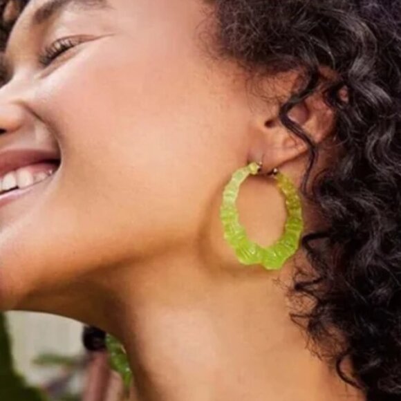 lucite bamboo hoop earrings by Gold & Honey green nickel-free